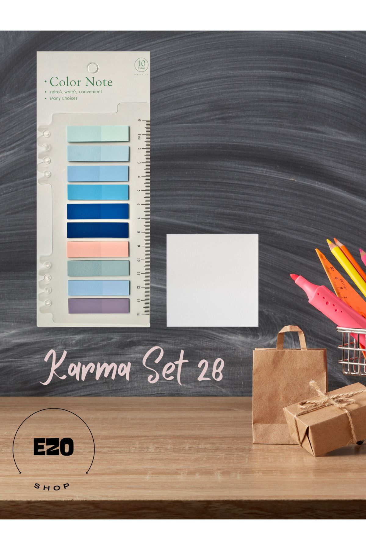 EZOSHOP 2 Li Set Postit / Karenot 76x76cm Seffaf Yapiskanli Not Kagidi Kirtasiye Post It Karma Set 28