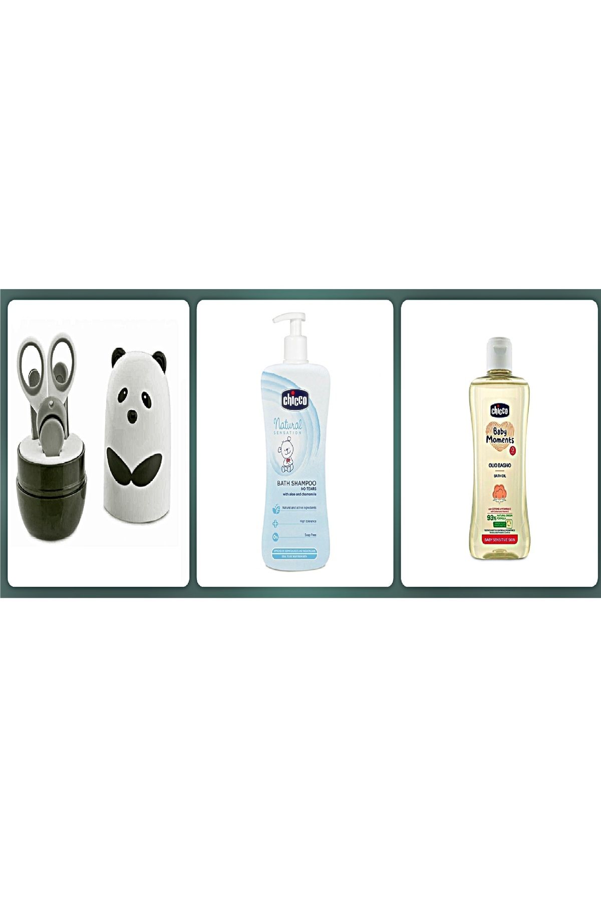 Chicco 3'lü Unisex Tırnak Bakım Seti Panda & Natural Saç Ve Vücut Şampuanı & Doğal Masaj Yağı