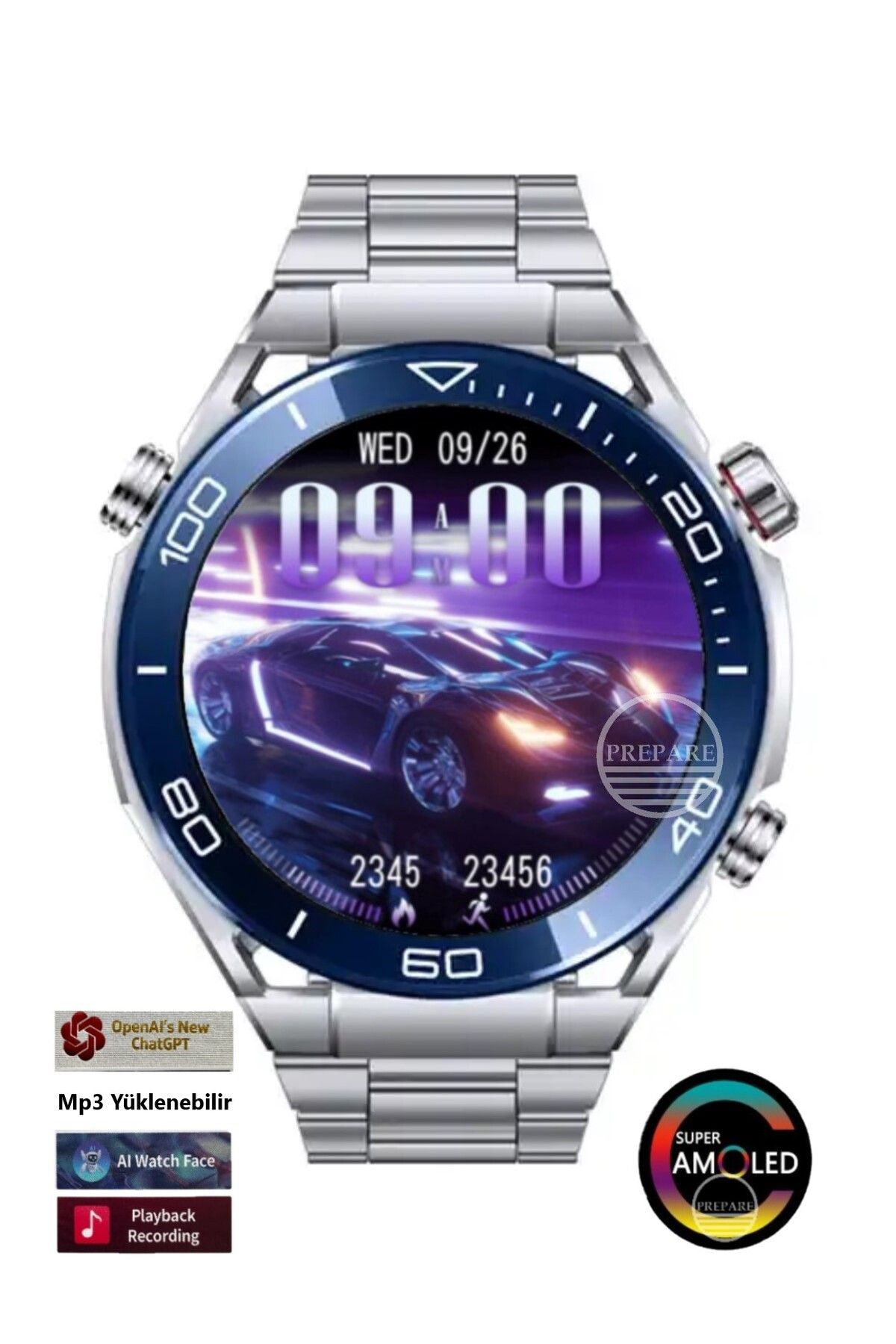 PREPARE Smart Watch Pro D4 Amoled Akıllı Saat 3x Kordon Metal Deri Silikon 1.43inc Full Hd Amoled Ekran