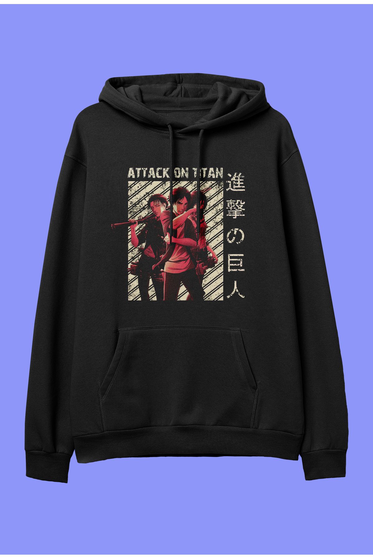 ZOKAWEAR Unisex Attack on titan Levi Mikasa Eren anime karakter baskılı kapüşonlu sweatshirt hoodie