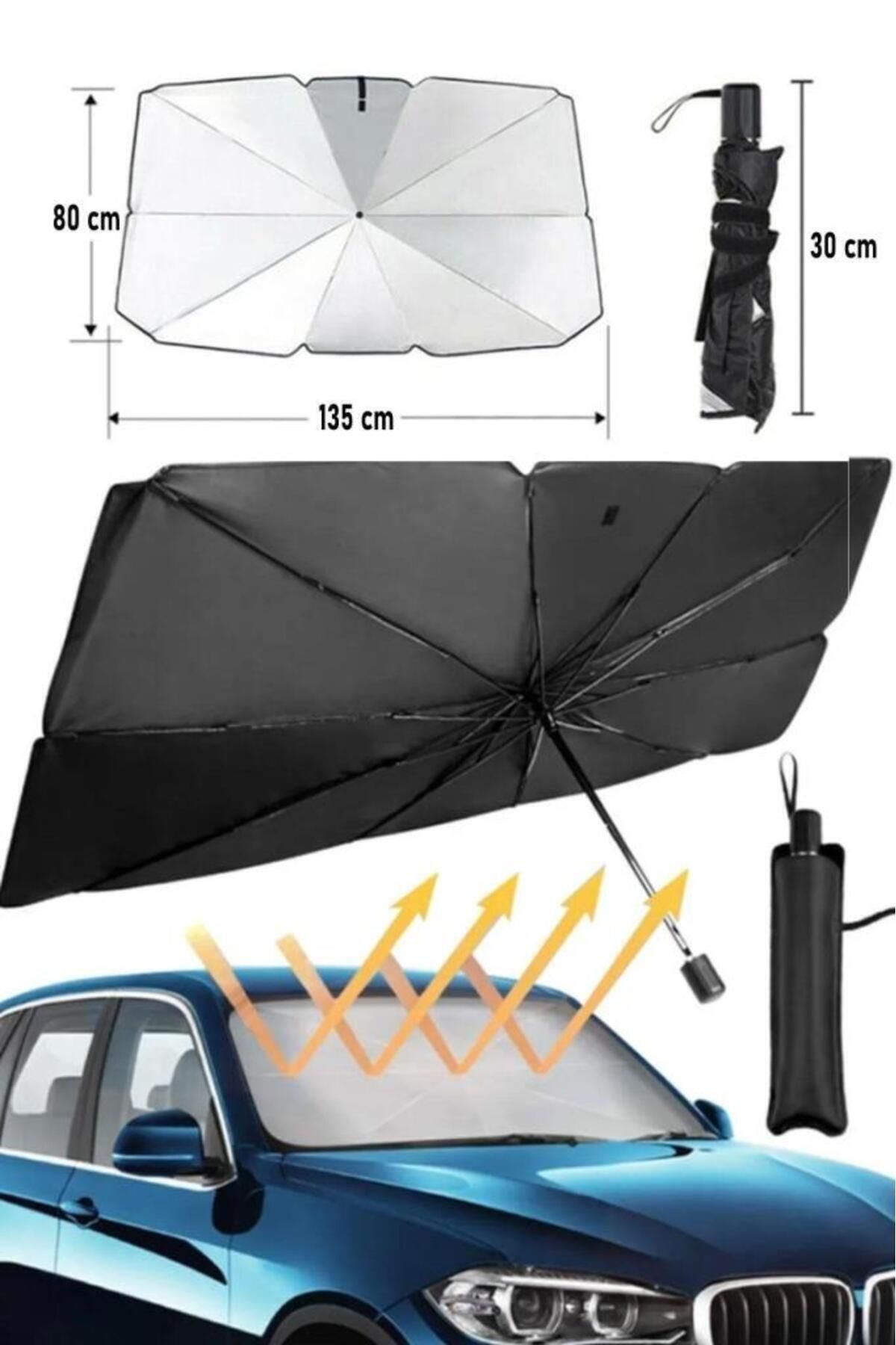 VANCKEY Araba Ön Cam Güneşlik Katlanabilir Güneşlik Şemsiye Ön Cam Gölgelik Büyük Boy 80 Cm X 135 Cm