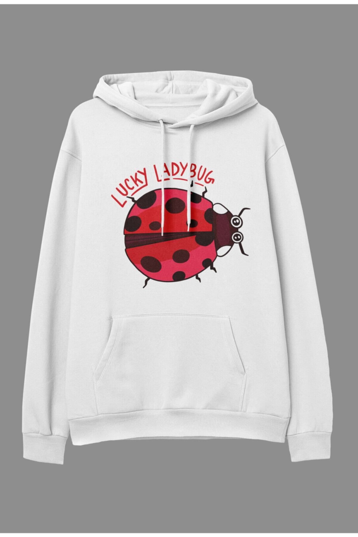 ZOKAWEAR Unisex Uğur Böceği Lucky Ladybug Tasarım Baskılı Kapüşonlu Sweatshirt Hoodie
