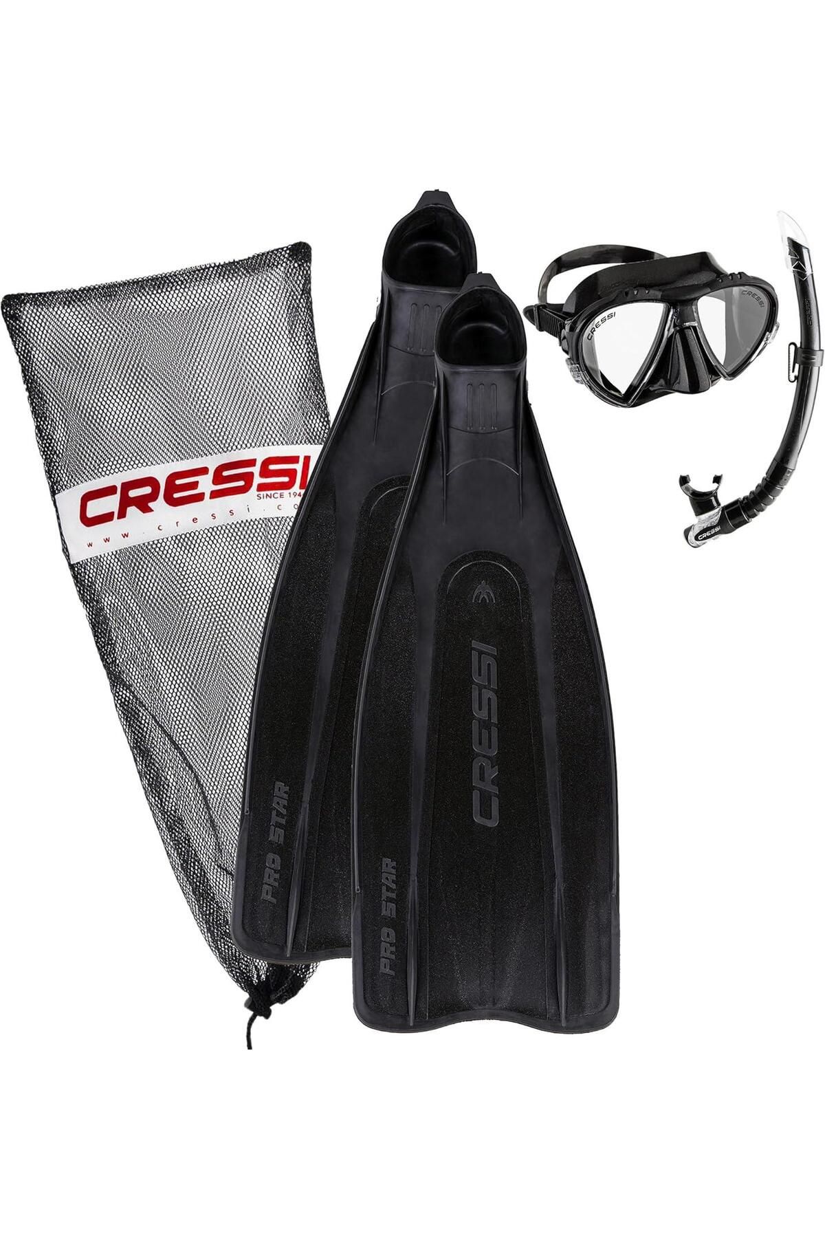 cressi sub Pro Star Palet Maske Şnorkel Seti Siyah, 41-42