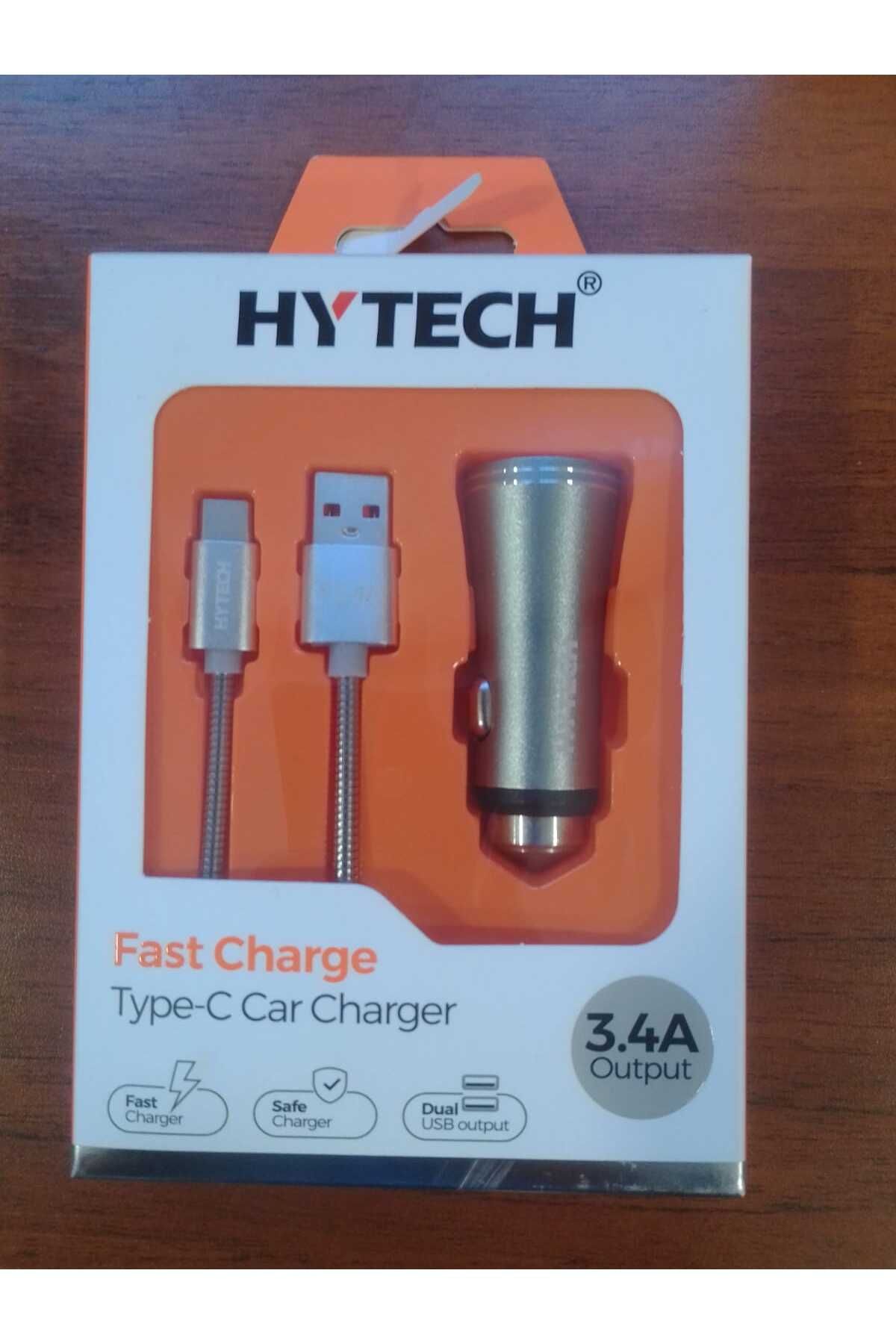 Hytech HY-X66 3.4A Fast Charging Type-C Wired 2 USB Silver Metal Car Charger - Segment