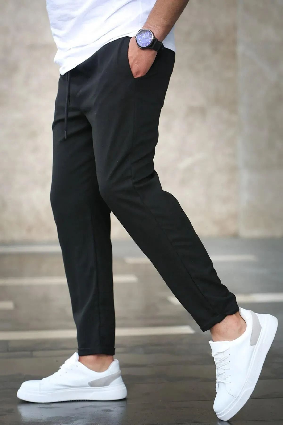 HATCELL Erkek Siyah Slim Fit Likralı Duble Paça Premium Pantolon Ds-9001