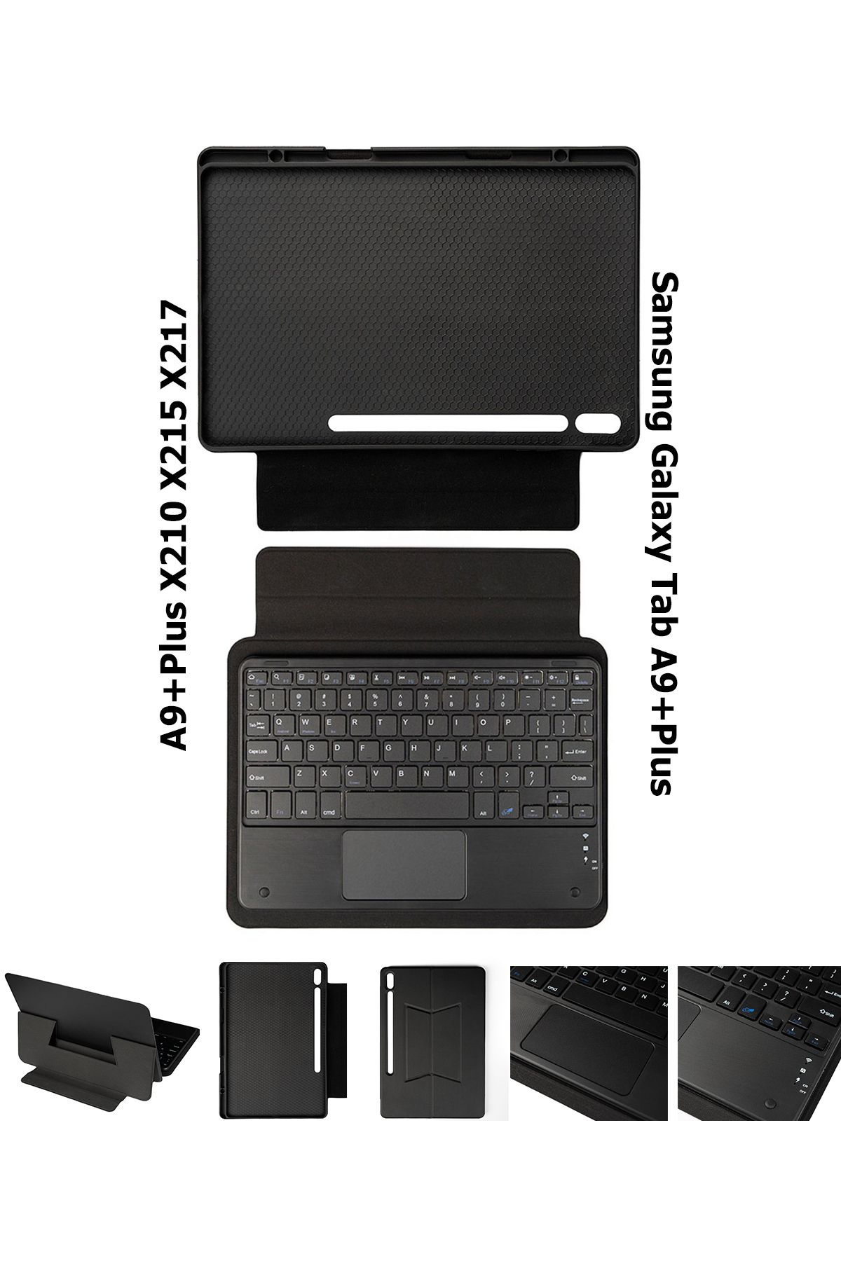 AKSESUARİZM Samsung Galaxy Tab A9+Plus X210 X215 X217 Uyumlu Bluetooth Bağlantı Standlı Klavyeli Tablet Kılıfı