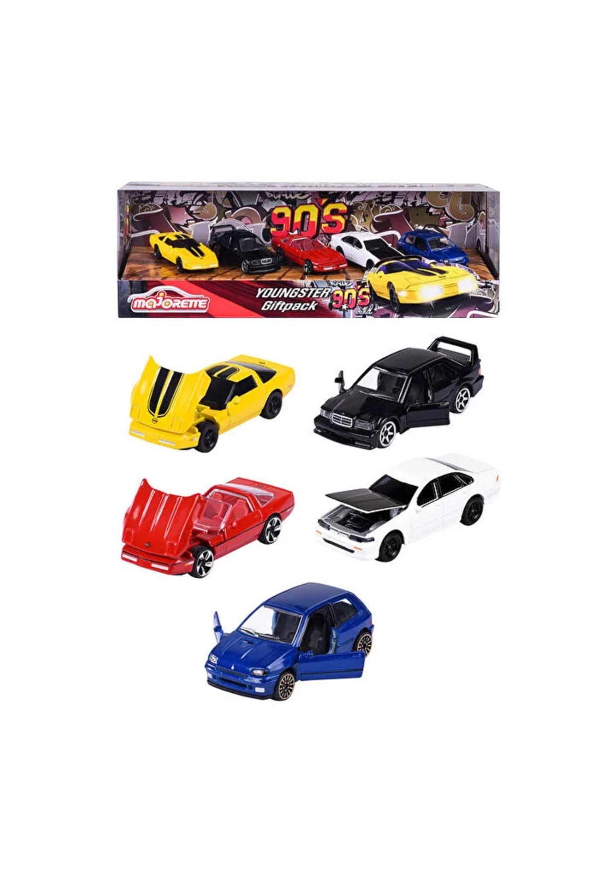 Tower Toys Majorette Youngster 5'li Küçük Döküm Araçlar Chevrolet, Mercedes-Benz, Nissan, Renault).Model Metal