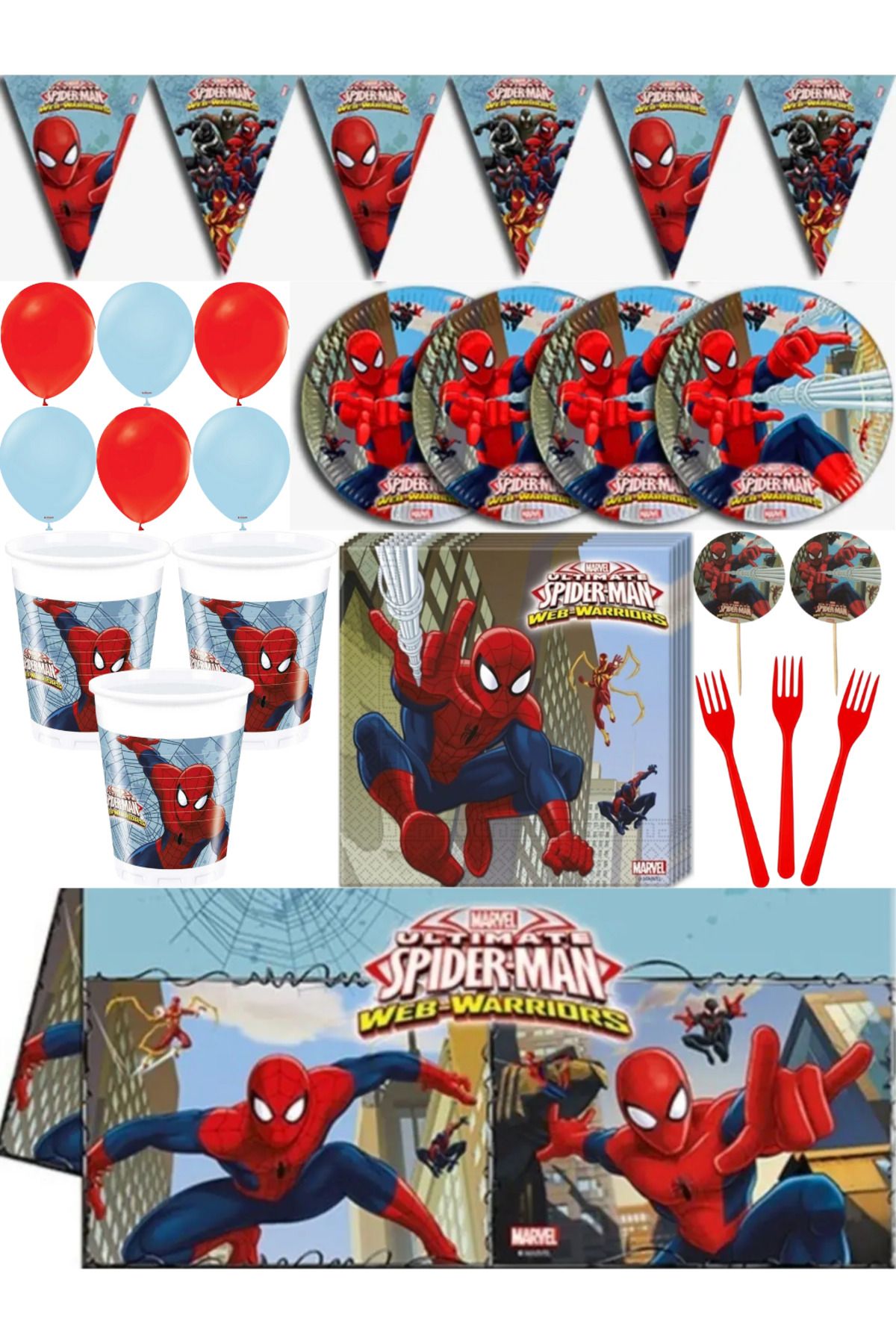 ReilaParty Spiderman Örümcek Adam 8 Kişilik Doğum Günü Konsepti Parti Malzemeleri Seti