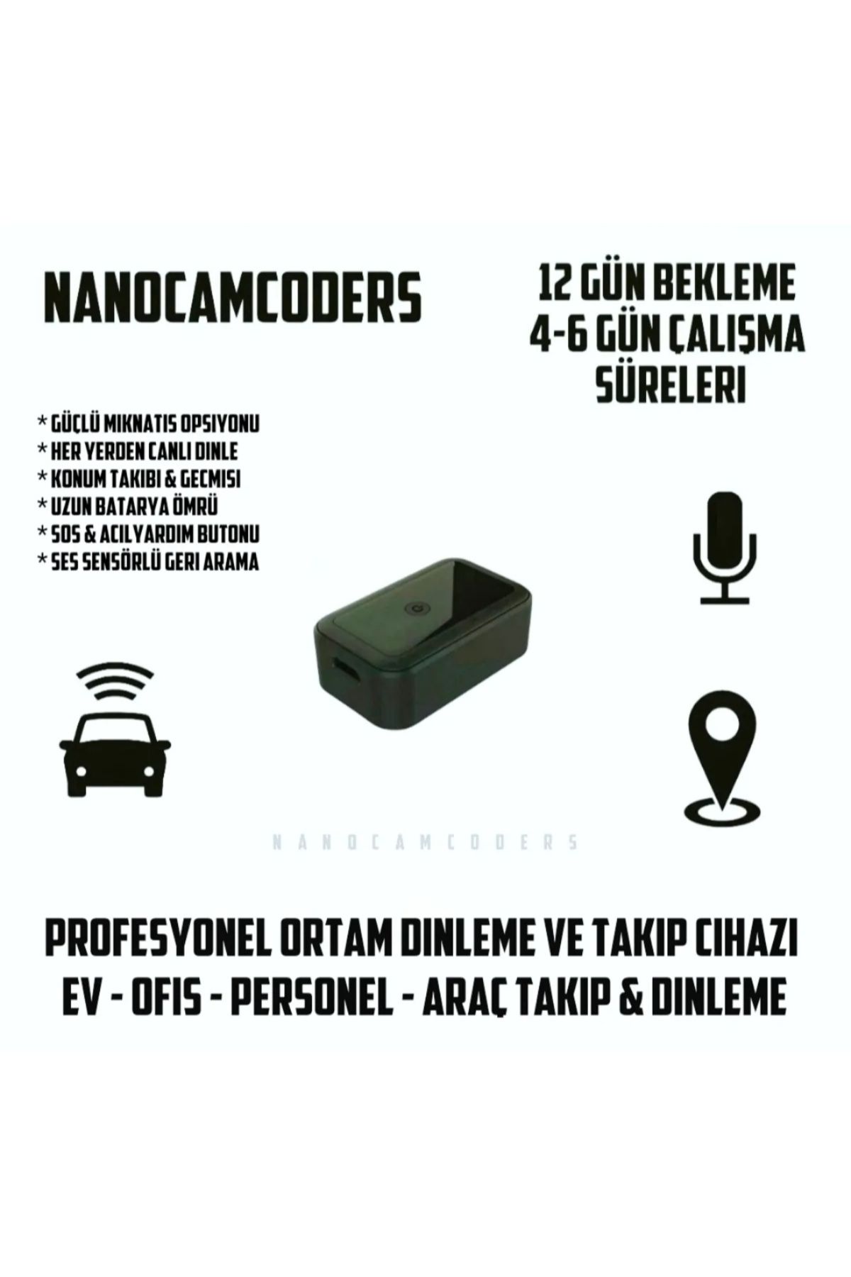 Nanocamcoders 1k° Gizli Mini Simkartlı Uzak Dinle Ortam Mikro Konum Takip Araba Ev Gizli ( Kamera Değildir ) Rf22
