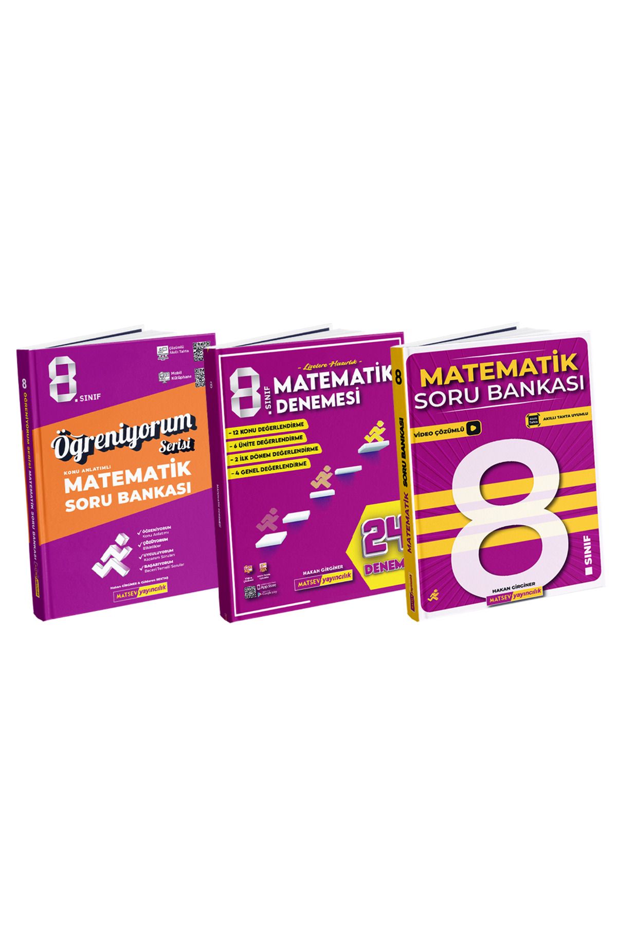 Matsev Yayıncılık 24'lü Deneme + 8. Sınıf Matematik Soru Bankası ve Öğreniyorum Serisi (2023-2024)