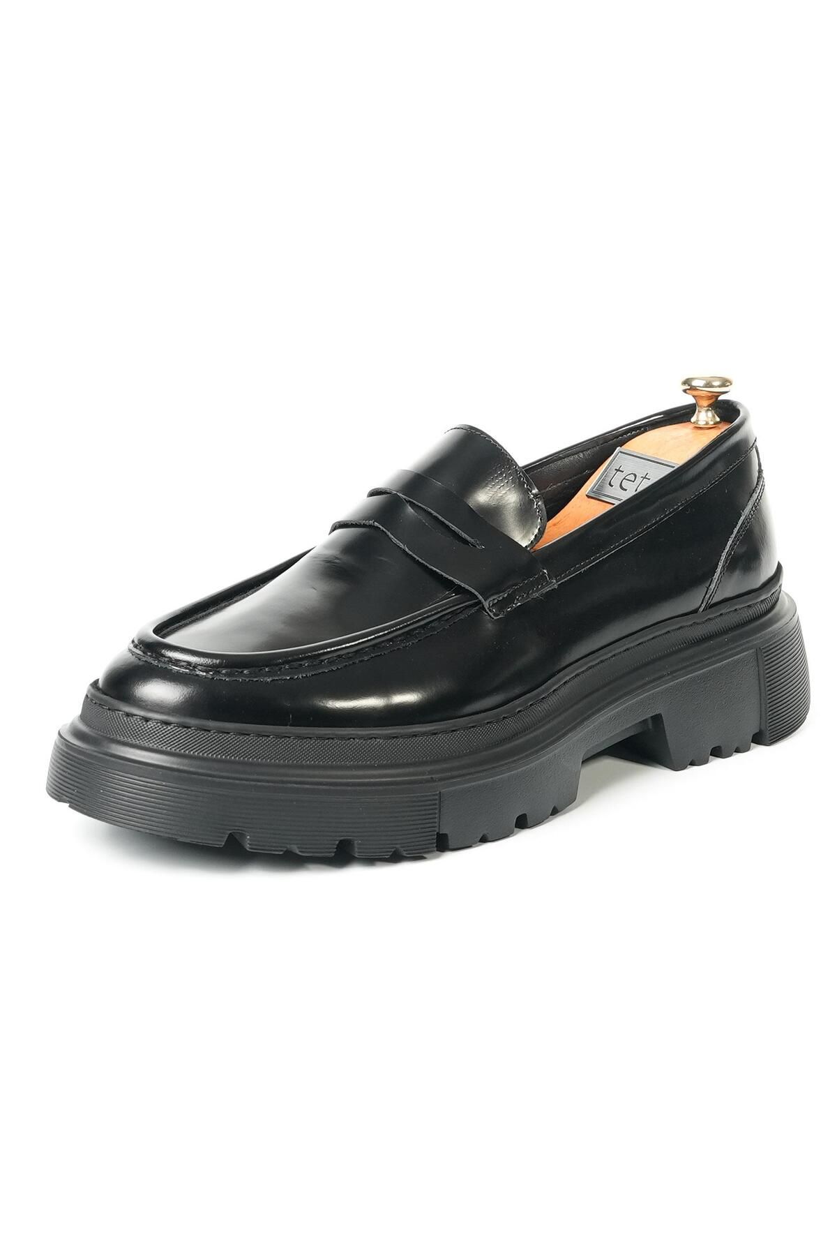 Tetri Ramonelli Model Gerçek Deri El Yapımı Erkek Siyah Açma Deri Casual Ayakkabı