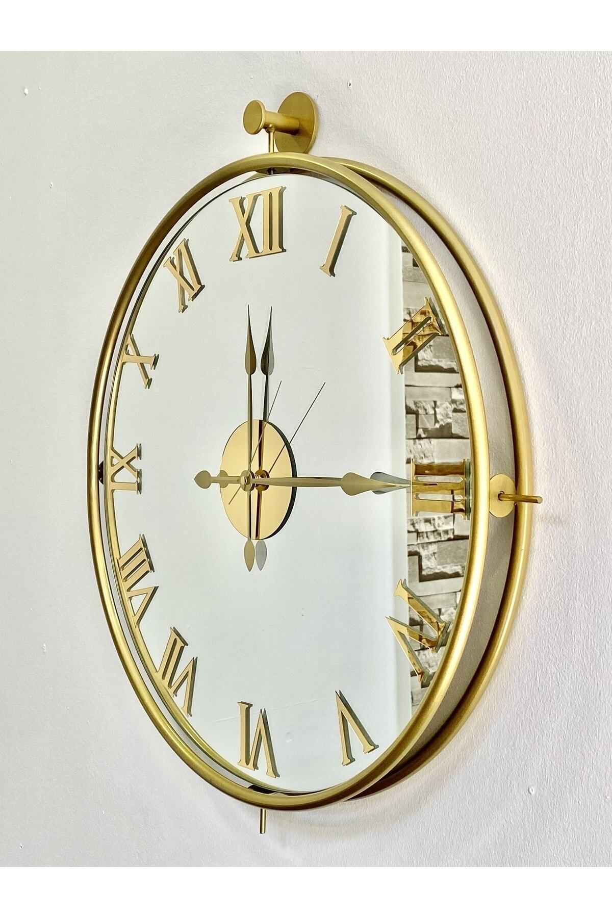 Mgs Duvar Saati Tinatti Gold Saat Aynalı Saat Roma Rakamlı Aynalı Gold Saat Duvar Saati