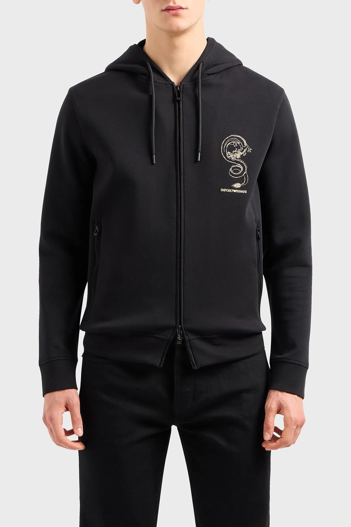 Emporio Armani Erkek Logolu Kapüşonlu Uzun Kollu Günlük Kullanım Siyah Sweatshirt EM000001 AF10013-U8133