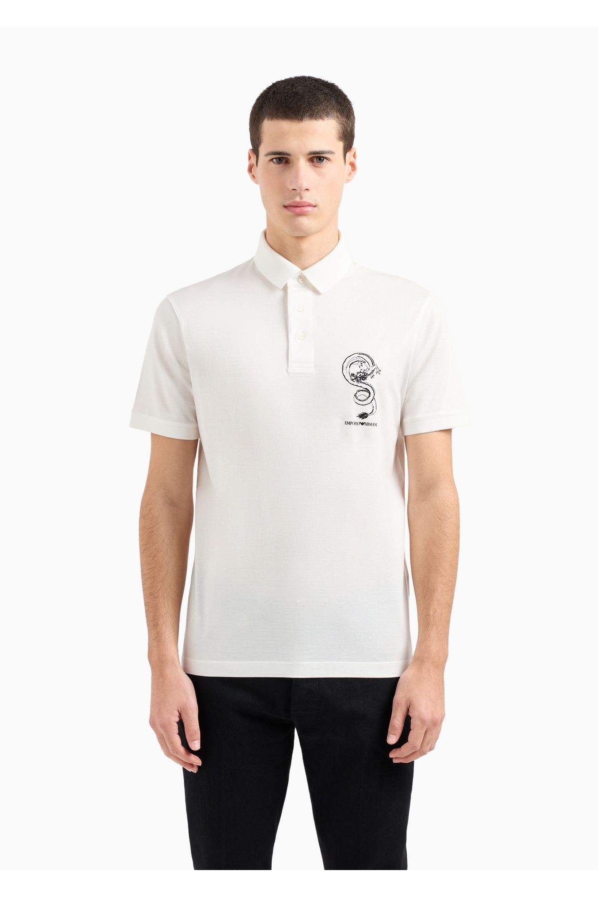 Emporio Armani Erkek Kısa Kol Regular Fit Polo Yaka Günlük Beyaz Polo Yaka T-Shirt EM000007 AF10017-U0003