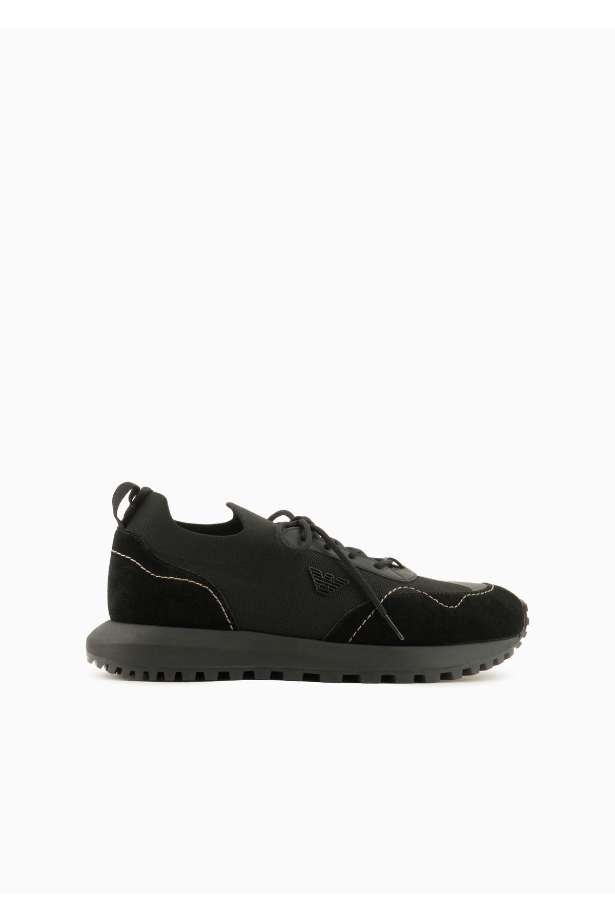 Emporio Armani Erkek Marka Logolu Bağcıklı Kaydırmaz Tabanlı Günlük Siyah Sneaker X4X659 XR105-Q781