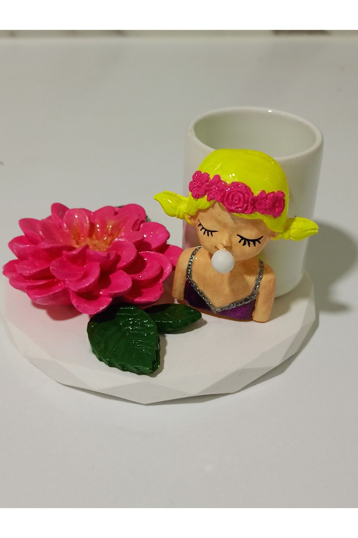 MiMi EveNT Pembe Zambaklı Çiçekli Kız Kahve Fincanı Tekli El Yapımı Handmade