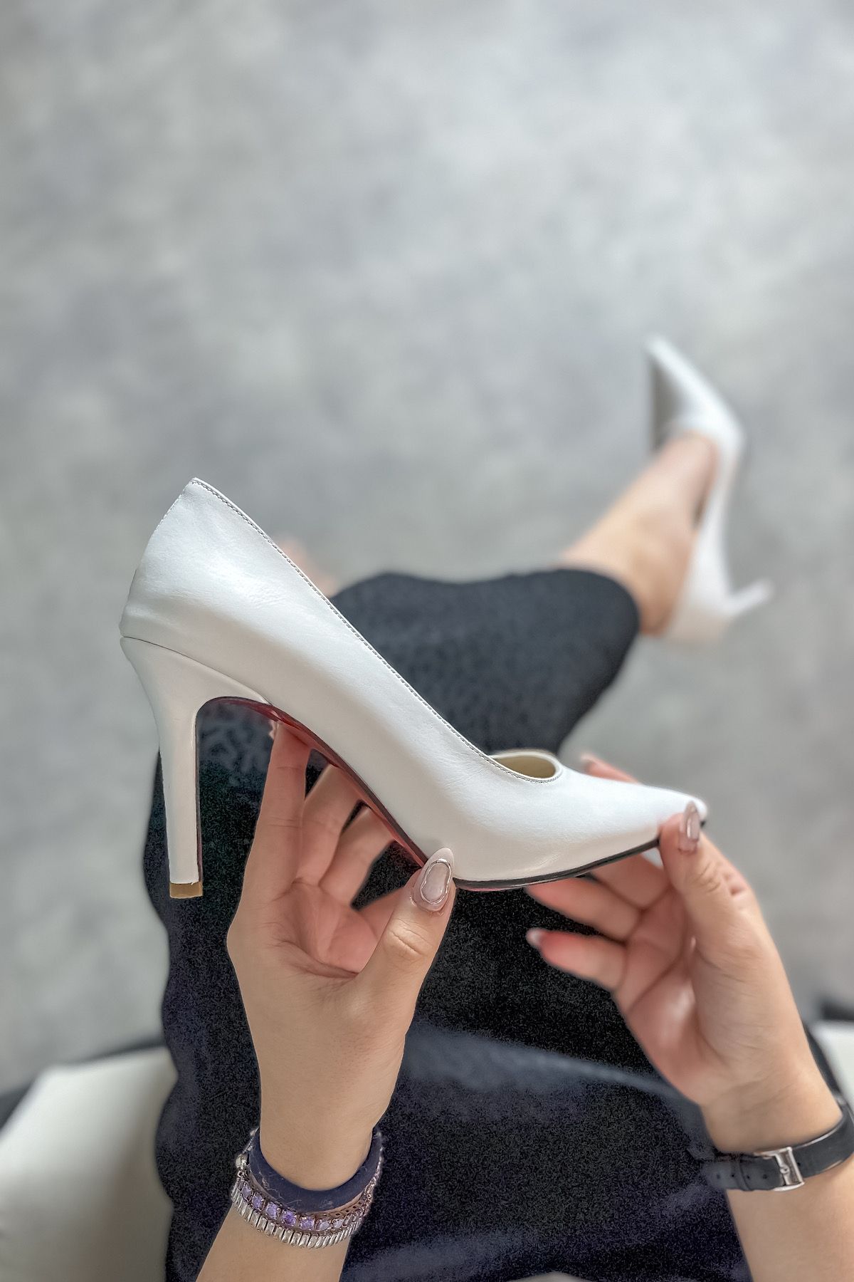 SHOEBELLAS Lera Beyaz Stiletto Kadın Topuklu Ayakkabı
