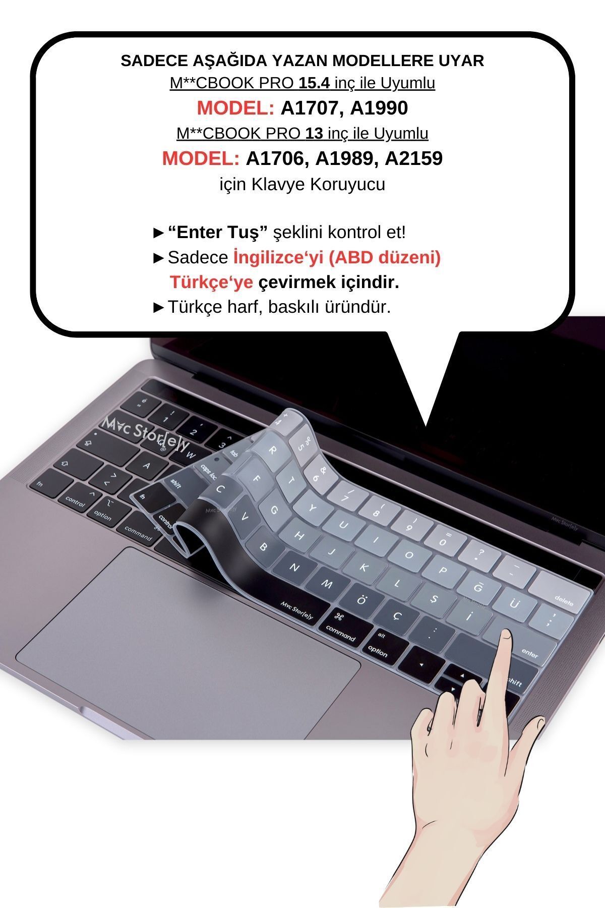 Mcstorey Macbook Pro Uyumlu Klavye Koruyucu A1706 1989 2159 1707 1990 Usingilizce-türkçe Baskı Ombre