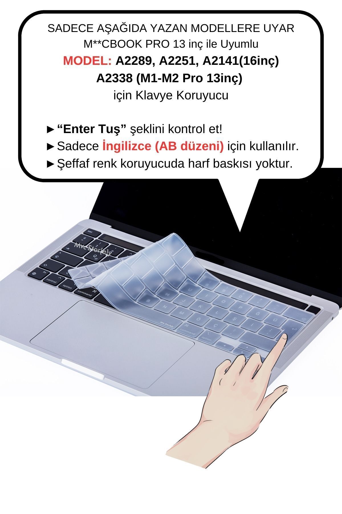 Mcstorey Macbook Klavye Koruyucu Mac Pro 13inç M1-m2 Için (UK-İNGİLİZCE) A2338 A2289 A2251 A2141 Iıe Uyumlu