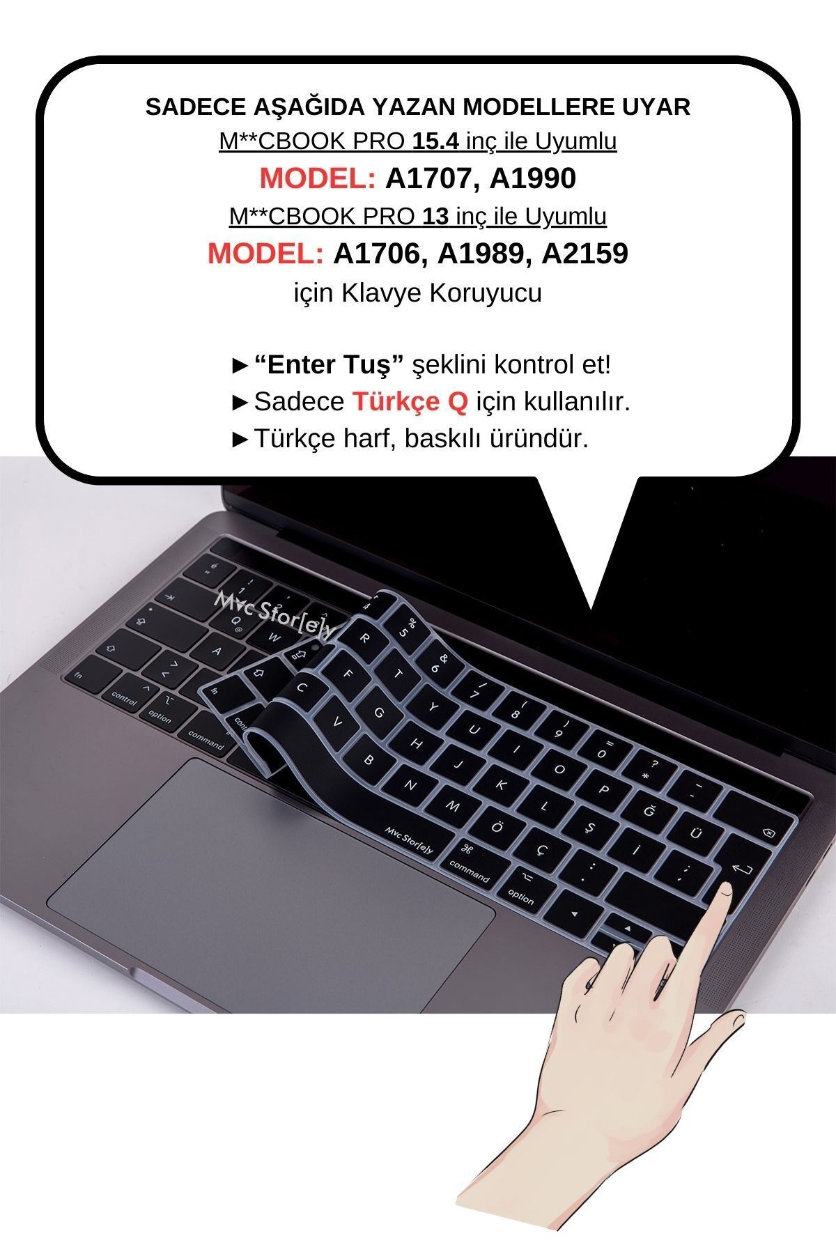 Mcstorey Macbook Pro ile Uyumlu Klavye Koruyucu TouchBar A1706 1989 2159 A1707 1990 Türkçe Baskılı