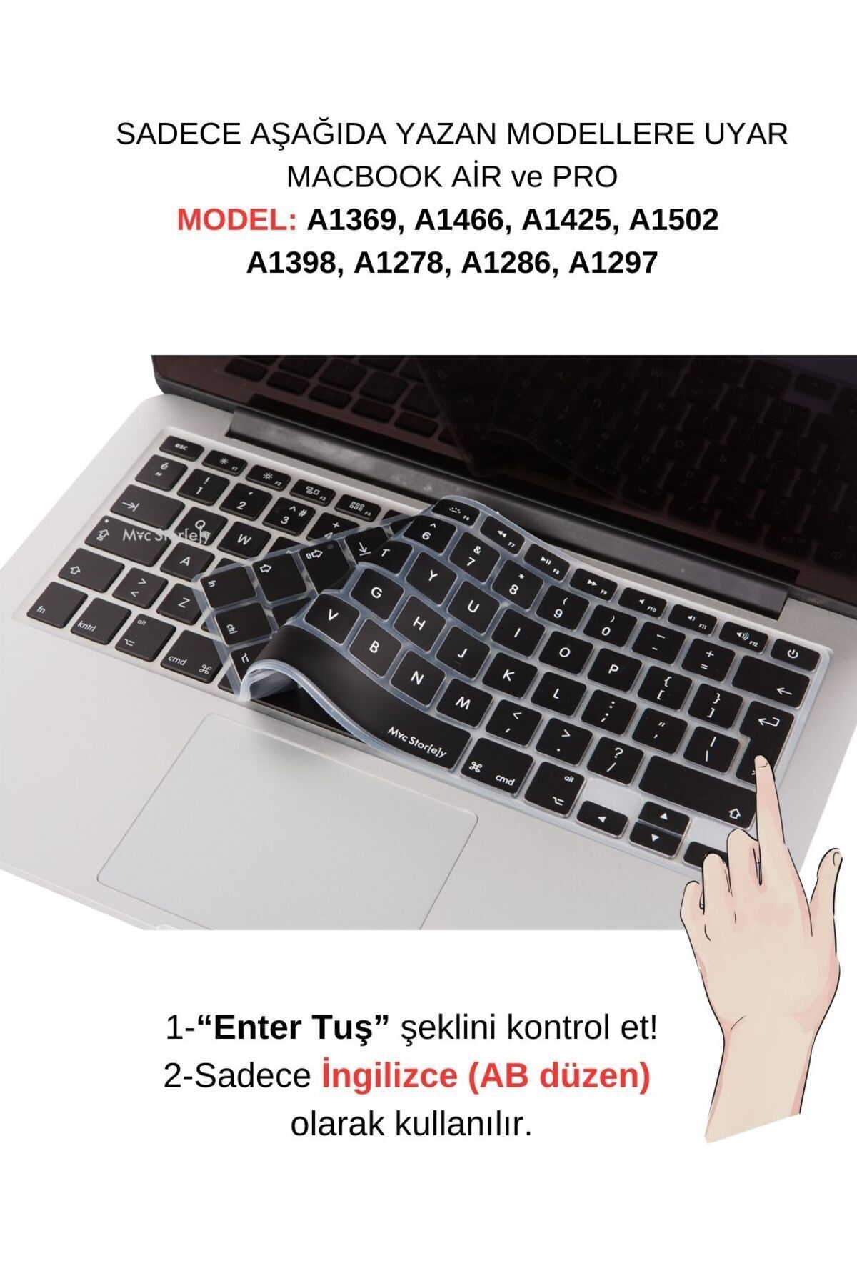 Mcstorey Macbook Air Pro Klavye Koruyucu (UK-EU INGİLİZCE) (ESKİ USB'Lİ MODEL 2008-2017) Ile Uyumlu