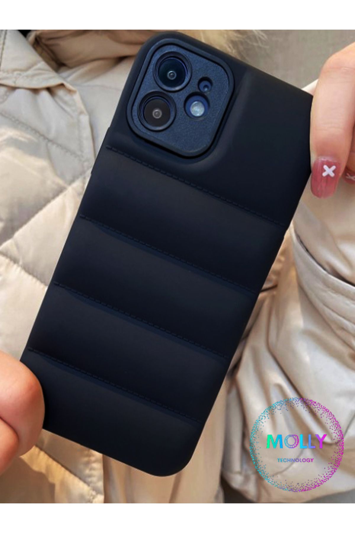 Molly iPhone 11 İçin Siyah Puffer Airbag Şişme Mont Tasarımlı Silikon Kılıf