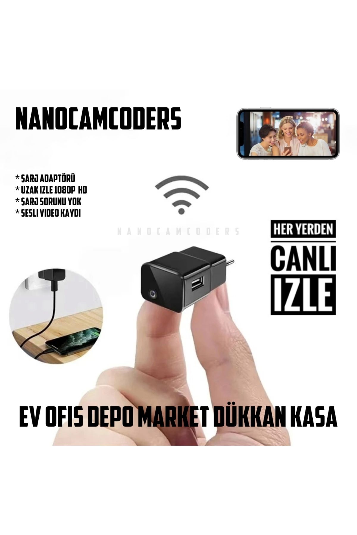 Nanocamcoders 1k * 1080p Gizli Mini Wifi Adaptör Güvenlik Kamerası Mikro Güvenlik Gizli Nano Kamera Adp01