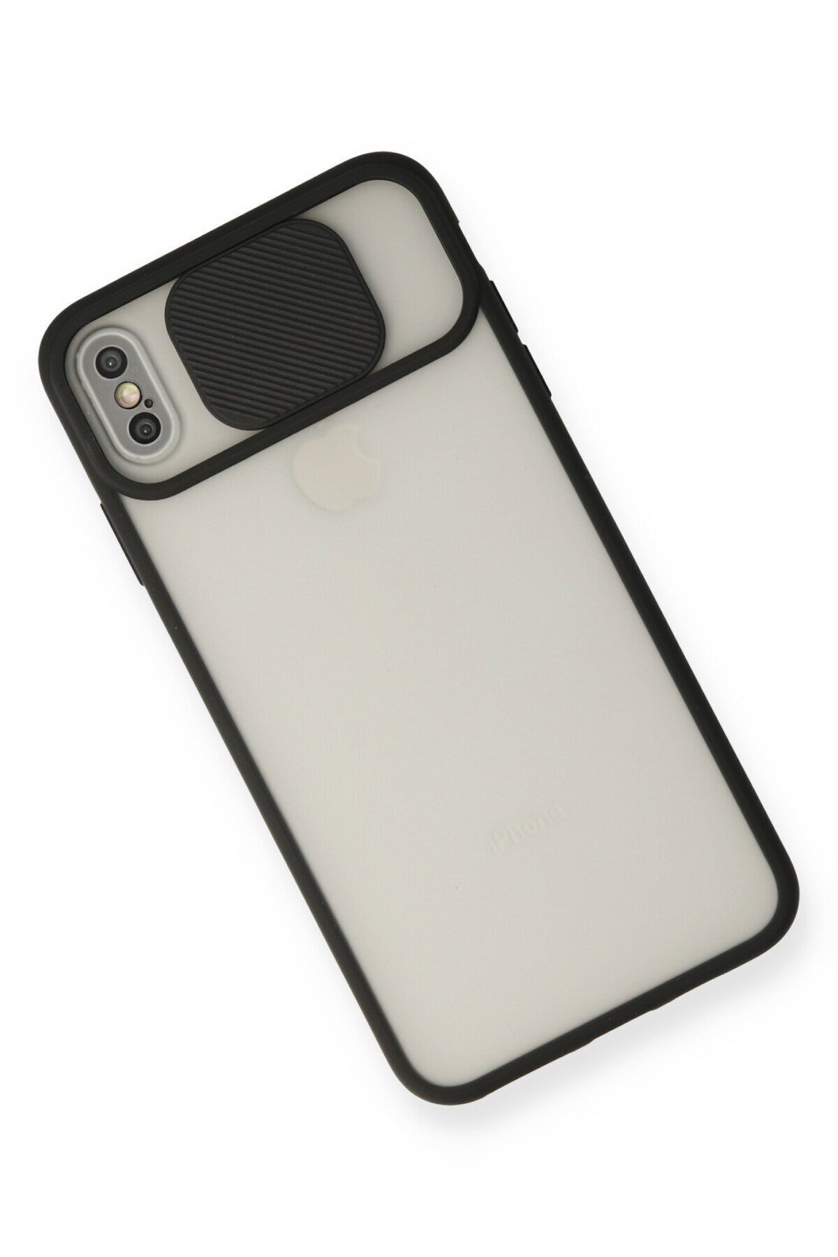 cepmoda iPhone XS Siyah Renk Kamera Sürgülü Telefon Kılıfı - Buzlu Mat Kapak