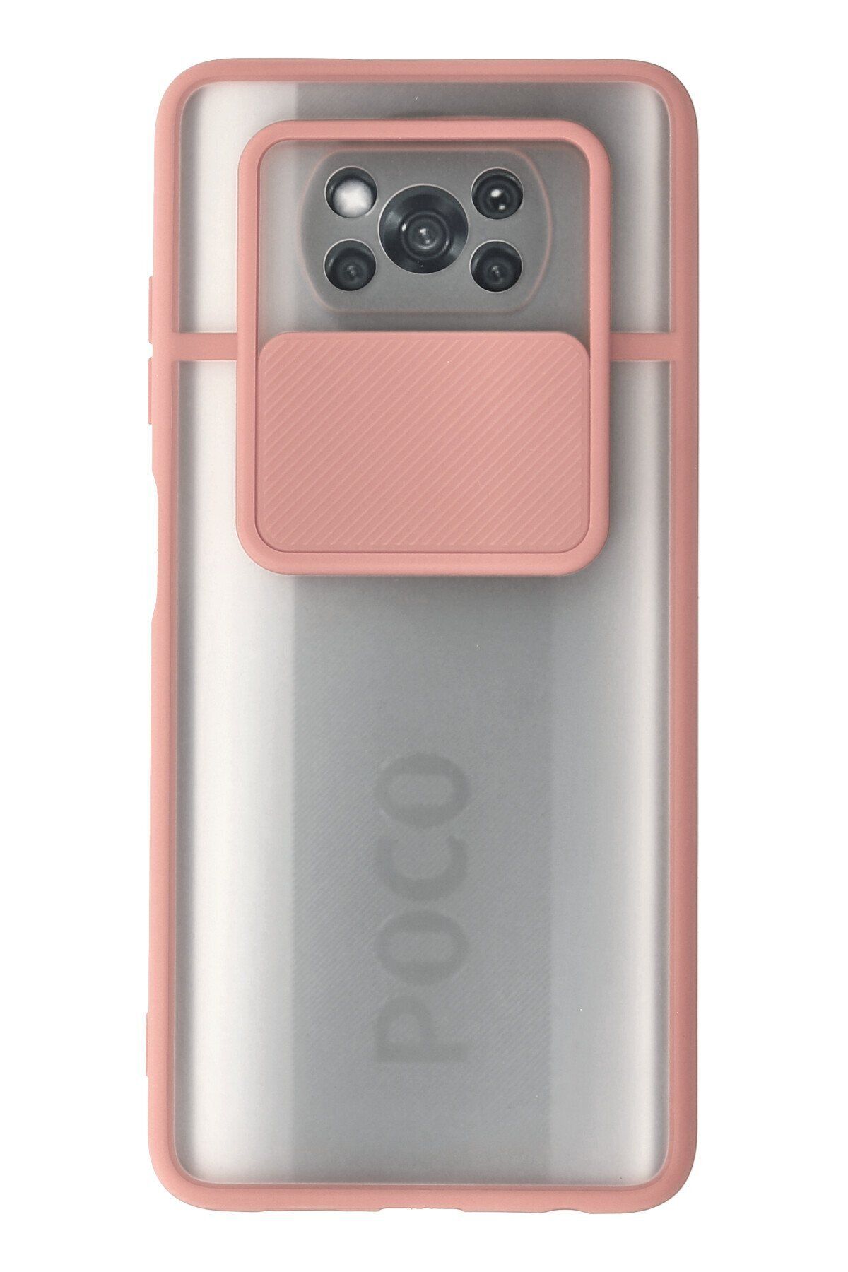 cepmoda Xiaomi Pocophone X3 Pro Pembe Renk Kamera Sürgülü Telefon Kılıfı - Buzlu Mat Kapak