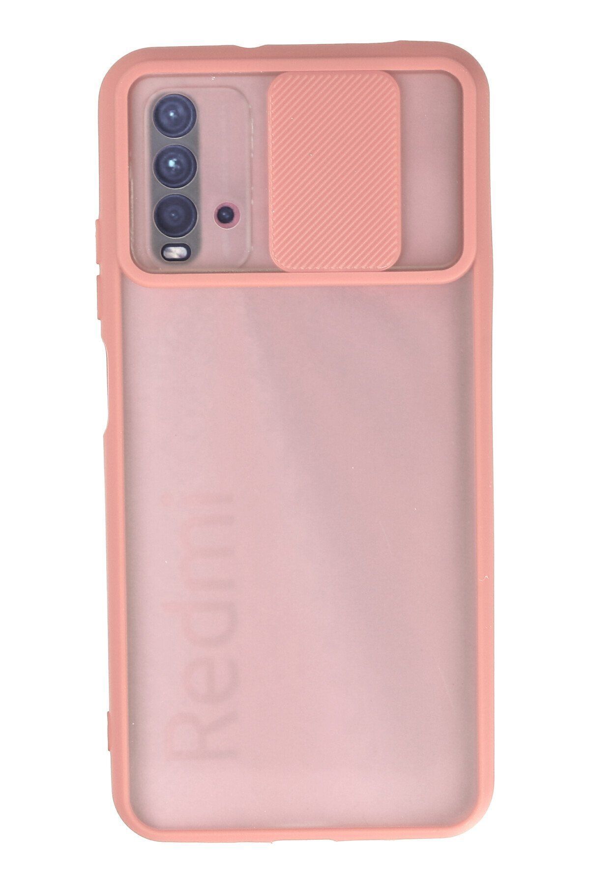 cepmoda Xiaomi Redmi 9T Pembe Renk Kamera Sürgülü Telefon Kılıfı - Buzlu Mat Kapak