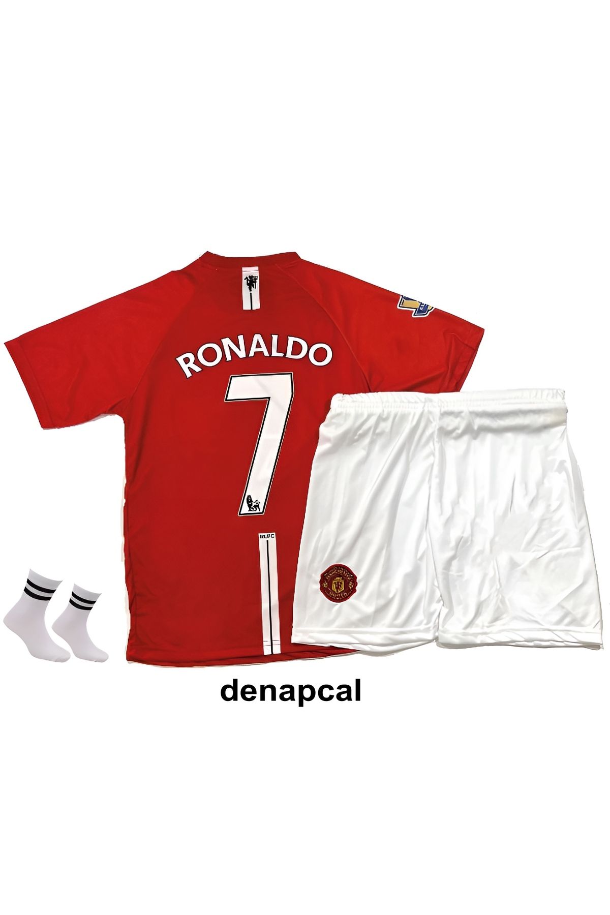 DENAPCAL Ronaldo Retro 2008 Kırmızı Manchester United Moscow Şampiyonlar Ligi Finali 3'lü Çoçuk Forma Seti