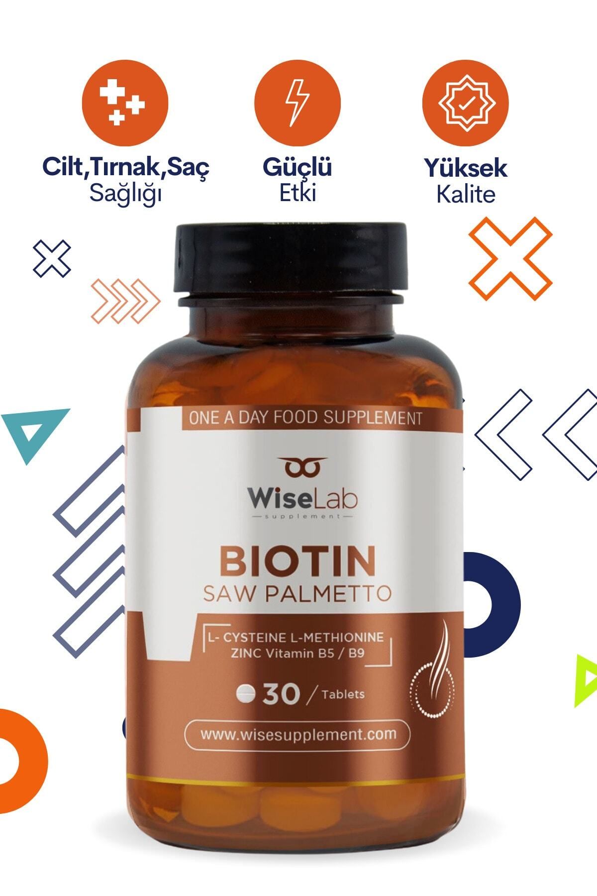 WiseLab Biotin 2500 Mcg, Çinko, Vitamin B5/b9, L-cysteine, L-methionine Saç Ve Tırnak Vitamini 30 Tablet