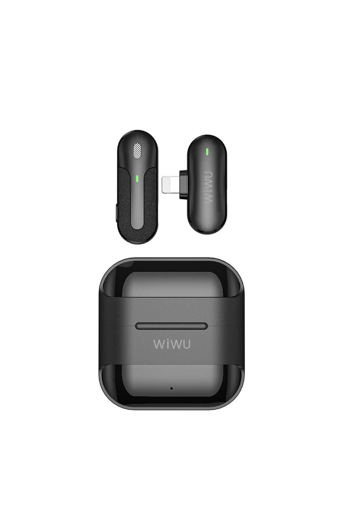 WIWU Kablosuz Yaka Mikrofonu Lightning Şarj Portlu Wiwu Wi-WM001 Canlı Yayın Microphone Siyah