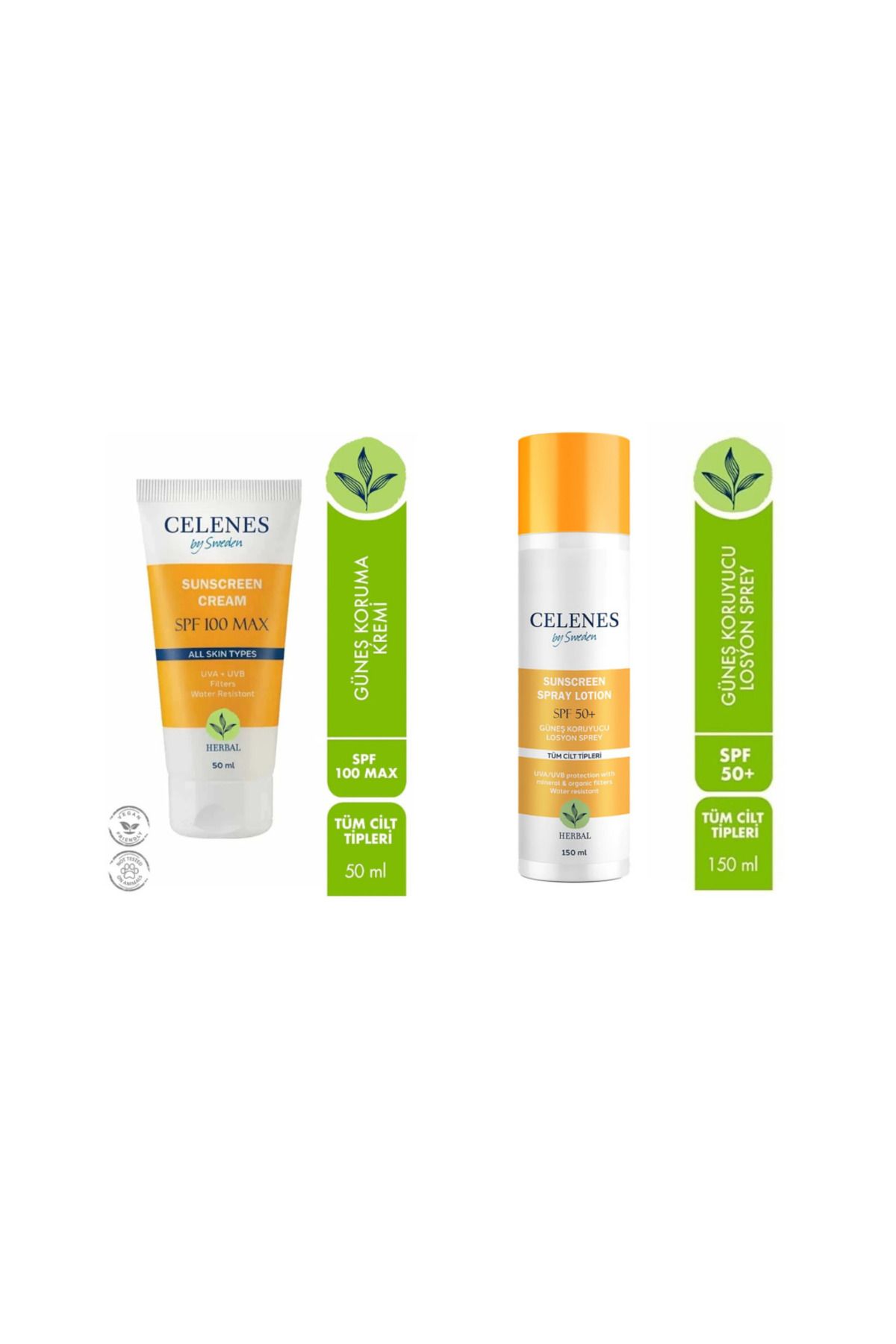 Celenes by Sweden by Sweden Spf 100 Max Güneş Koruma Kremi 50 ml+ Güneş Koruyucu Losyon Sprey 50 Spf 150ml