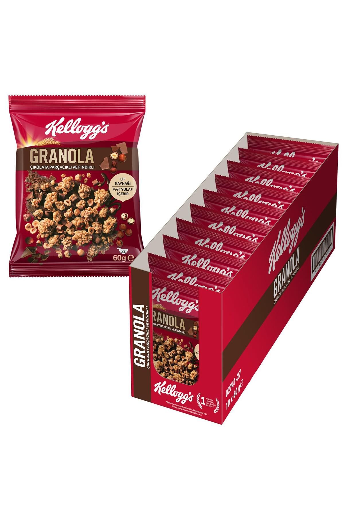 Kellogg's Çikolata Parçacıklı&fındıklı Granola 60 gr X10 Adet,%44 Yulaf Içerir,lif Kaynağı