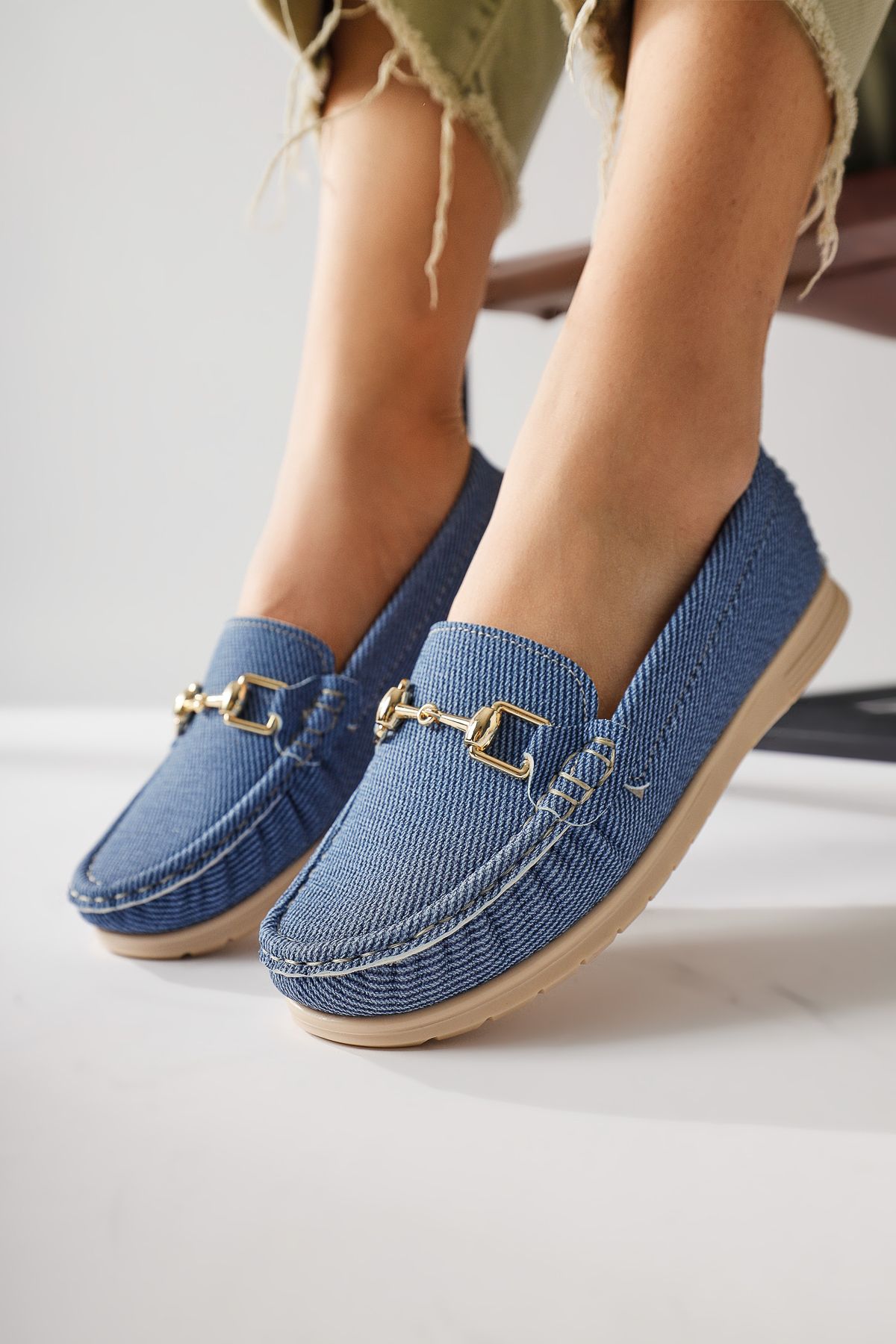 Limoya Tola Kot Mavi Toka Detaylı Günlük Ayakkabı