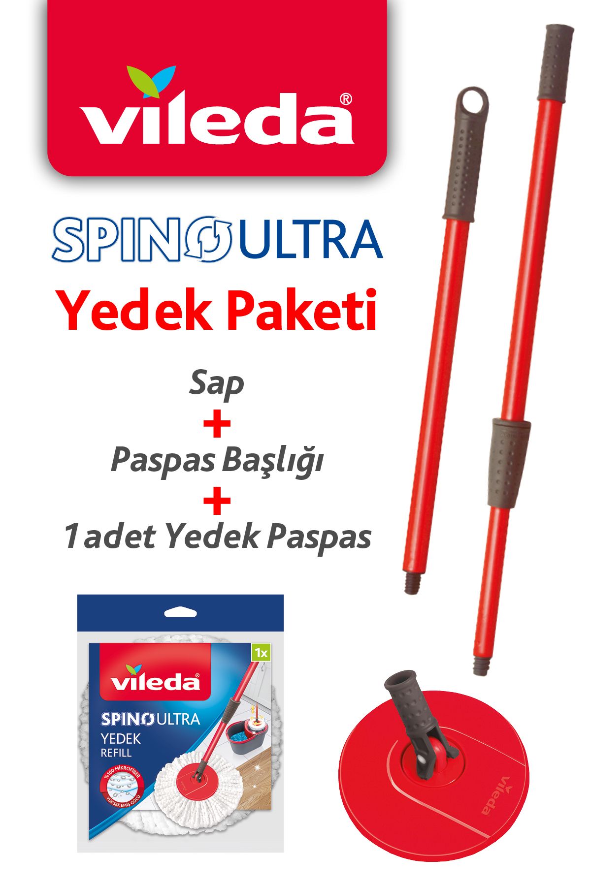 Vileda Spino Ultra Yedek Sap + Başlık + Yedek Paspas Paketi