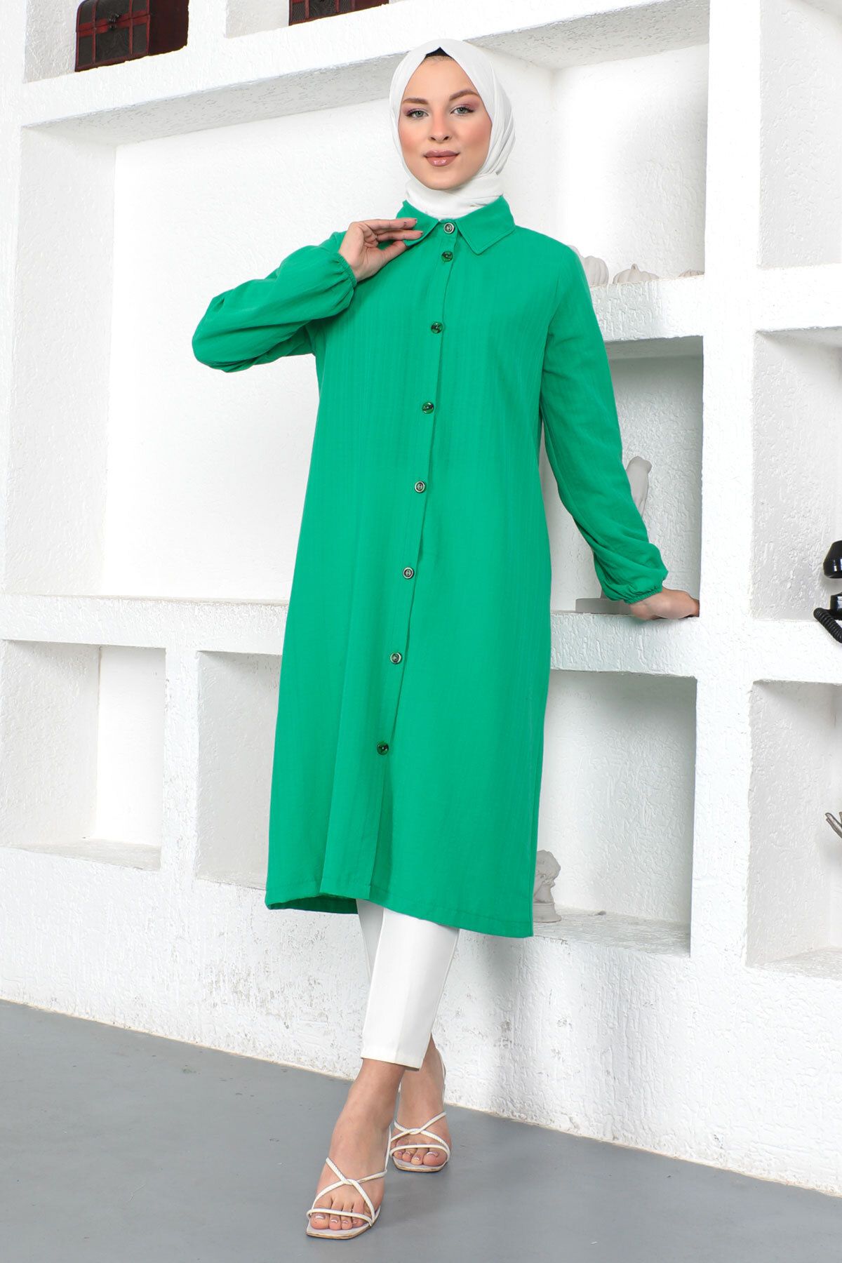 Tesettür Dünyası Uzun Boy Tunik Tsd230359 Benetton Yeşili