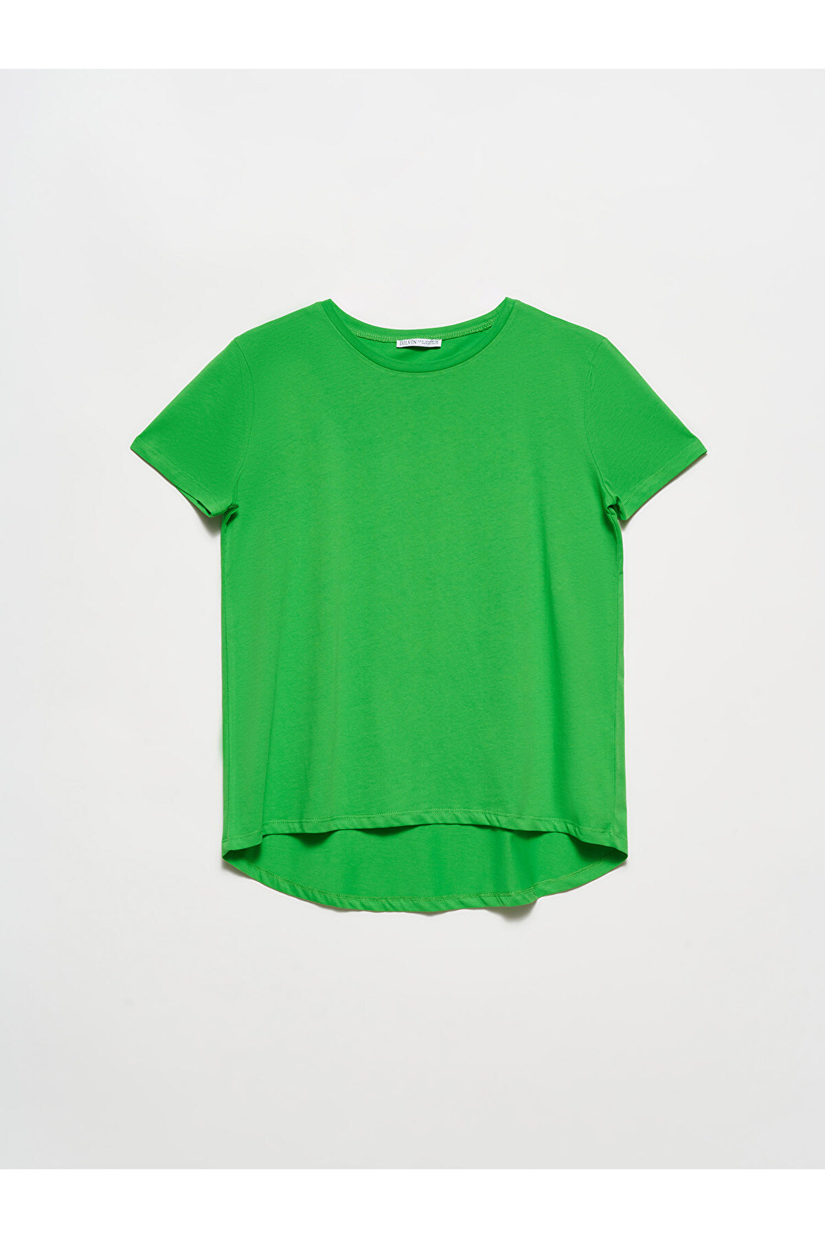 Dilvin 3471 Bisiklet Yaka Basic T-shirt-açık Yeşil