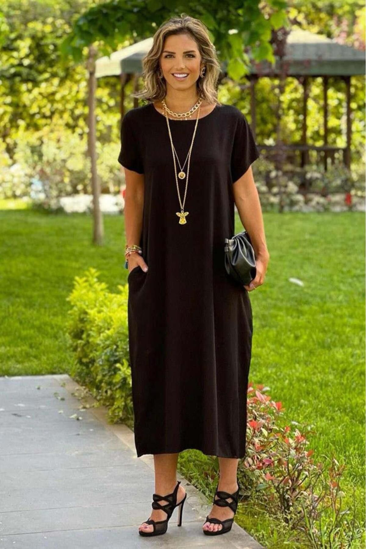 Nevin Kaya Moda Siyah İnce Gösteren Sihirli Elbise