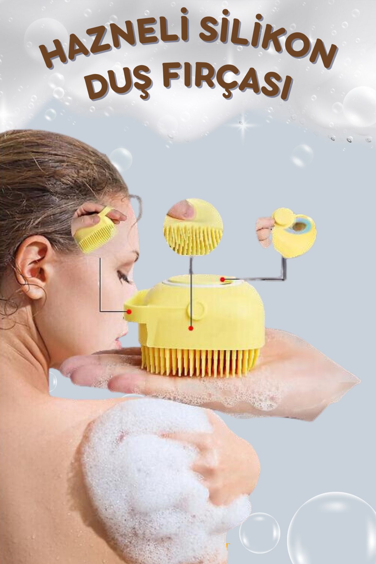 ALİN Şampuan Hazneli Silikon Peeling Duş Fırçası Sari