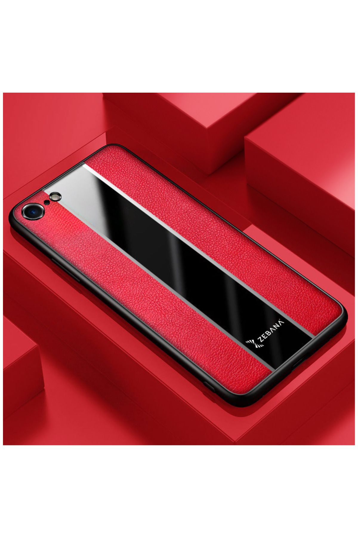 Zebana Apple Iphone 8 Uyumlu Kılıf Premium Deri Kılıf Kırmızı