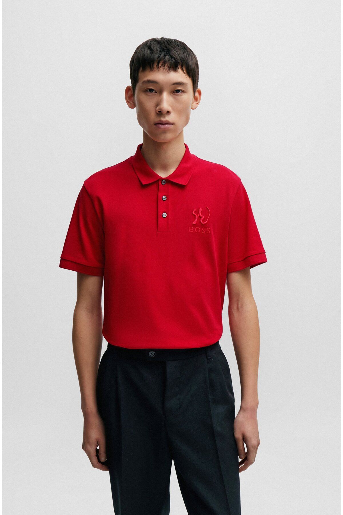 BOSS Erkek Pamuklu Polo Yakalı Düğme Kapamalı Kısa Kollu Kırmızı Polo Yaka T-Shirt 50510126-623