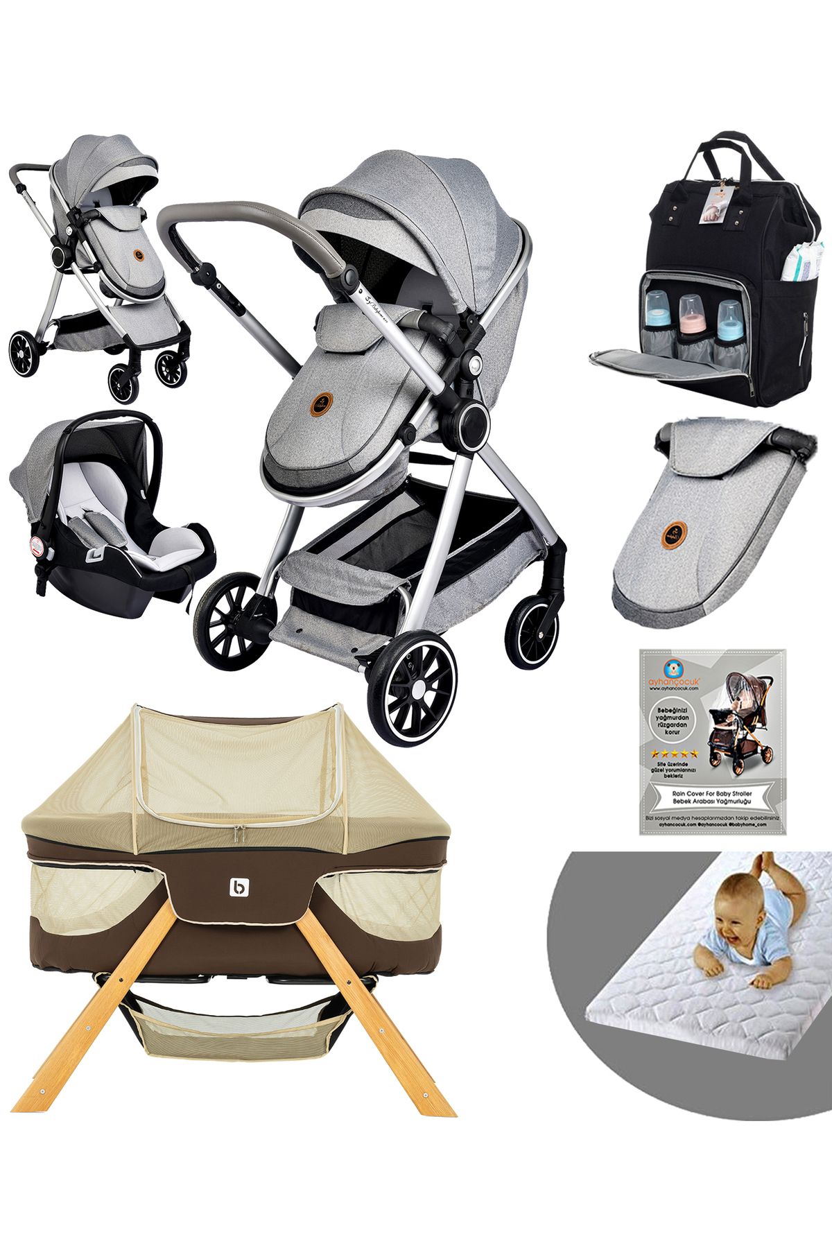 Baby Home Yeni Doğan 9 İn 1 Full Takım 990 Travel Sistem Bebek Arabası Angel Sepet Anne Yanı Beşik