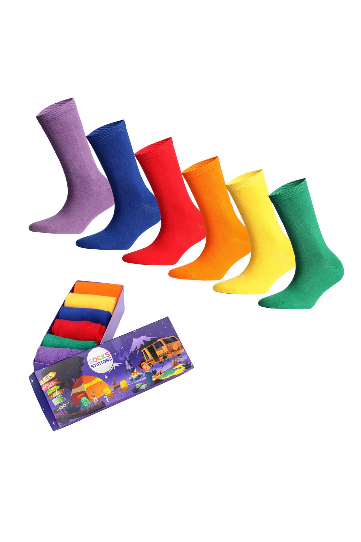 Socks Stations Kadın&erkek Çorap - Pamuklu Pastel Renkli Çorap Özel Kutulu Renkli Çorap 6'lı