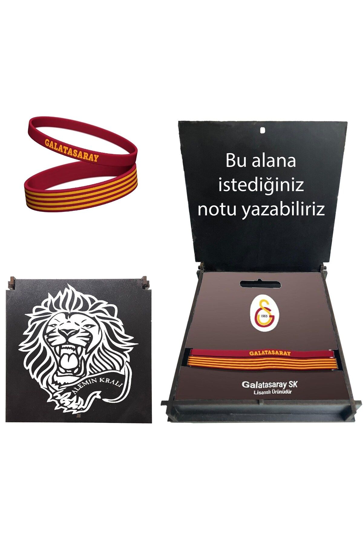 Galatasaray Lisanslı 2 li Aslan Ahşap Kutulu Bileklik