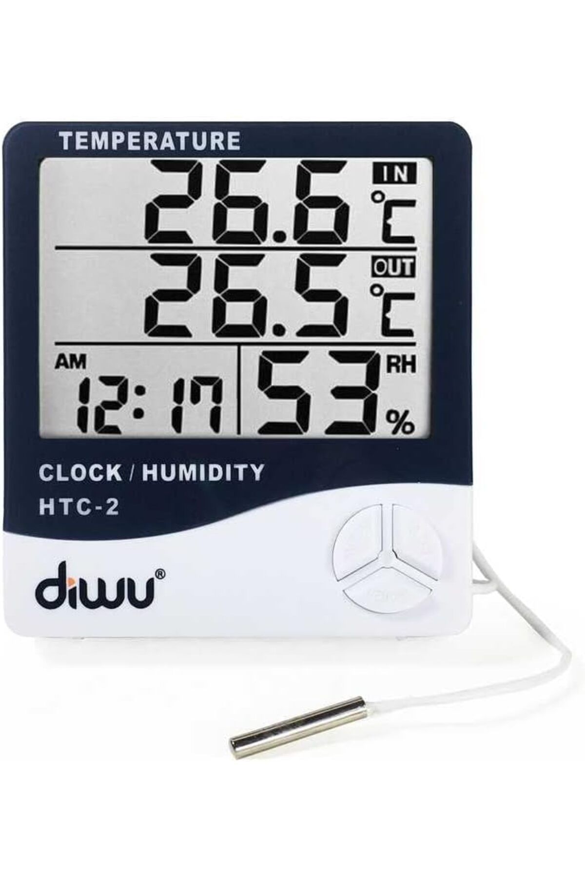 Genel Markalar HTC-2 Problu Termometre Nem Ölçer Saat Takvim