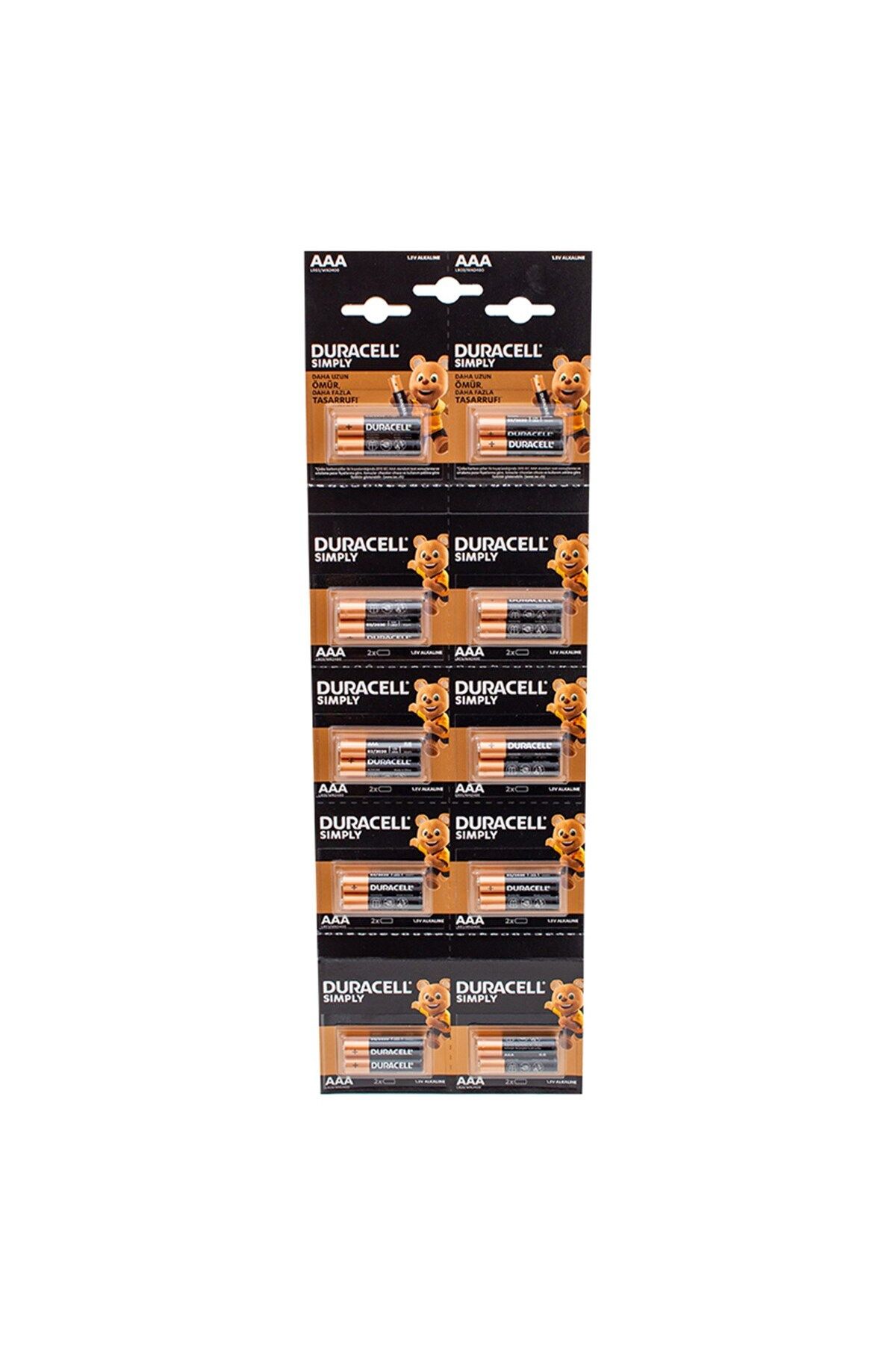 Duracell Lr03/mn2400 1.5 Volt Alkalin Aaa Ince Kalem Pil (20Lİ KARTELA PAKET FİYATI)(2Lİ YIRTMALI)