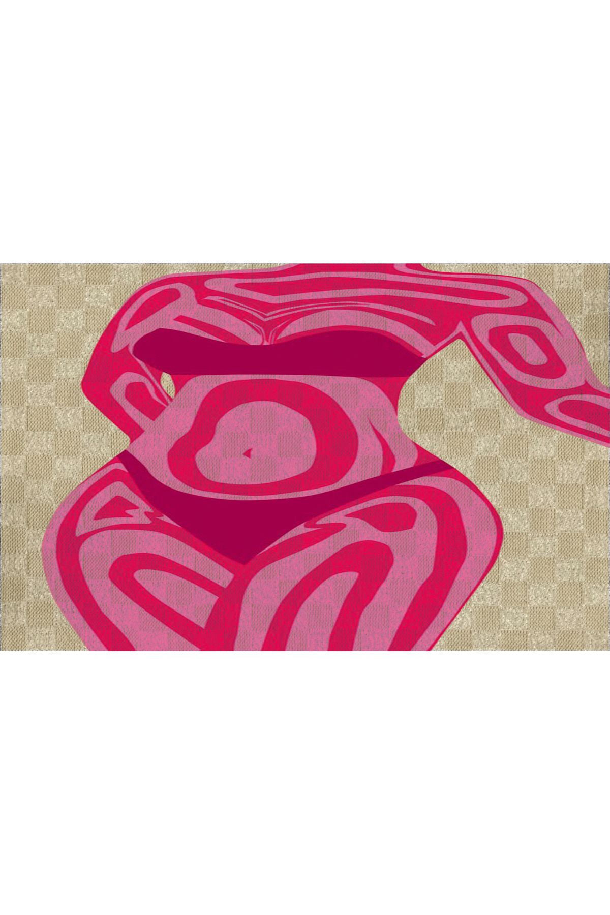 Rugs Modern Halı Pembe Temalı Kadın Manken Desenli Modern Dekoratif Banyo Paspası 90×60