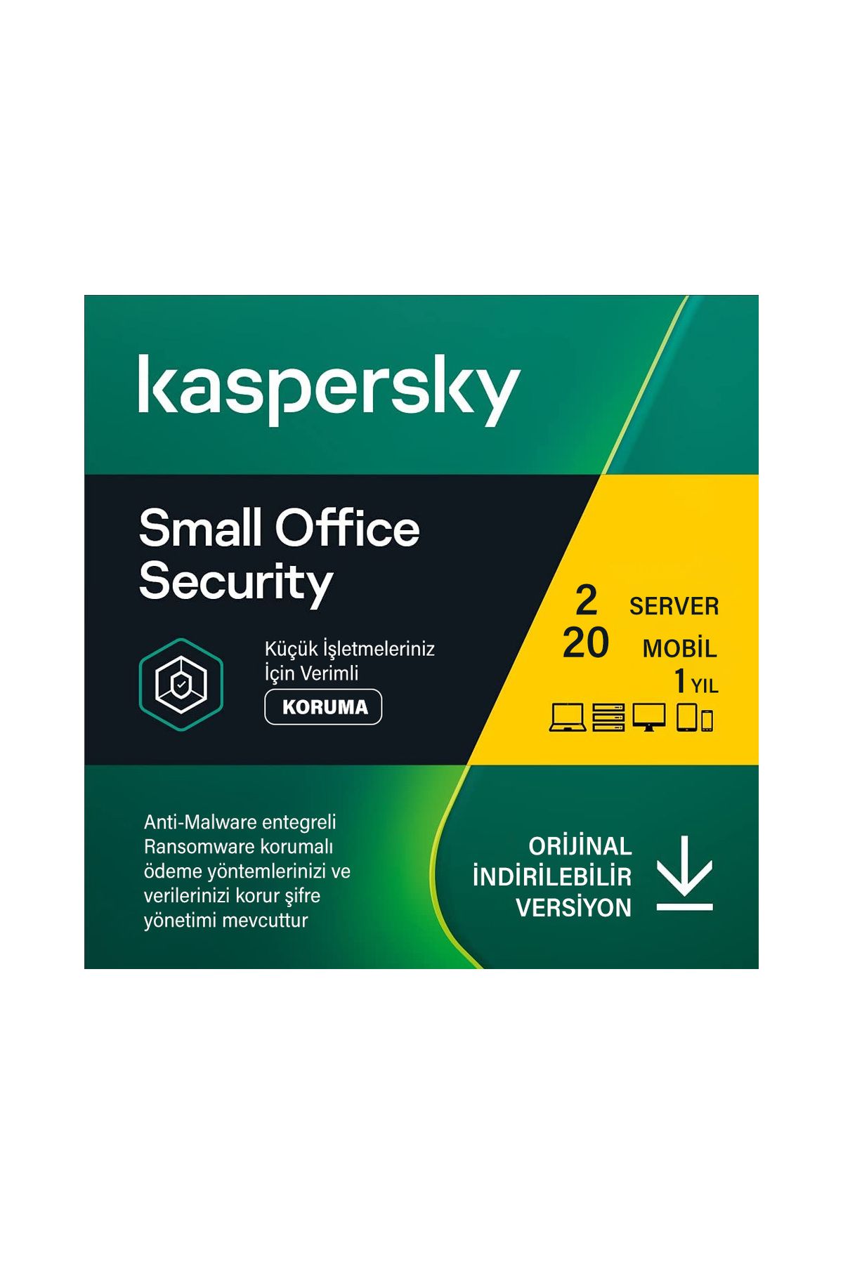 Kaspersky Small Office Security 1 Yıl 2 server,20 kull.20 mobil cihaz